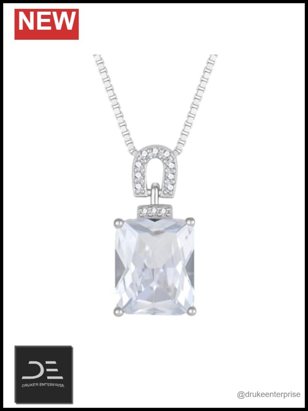 Emerald Cut Birthstone Necklace 925 Sterling Silver Cubic Zirconia Pendant